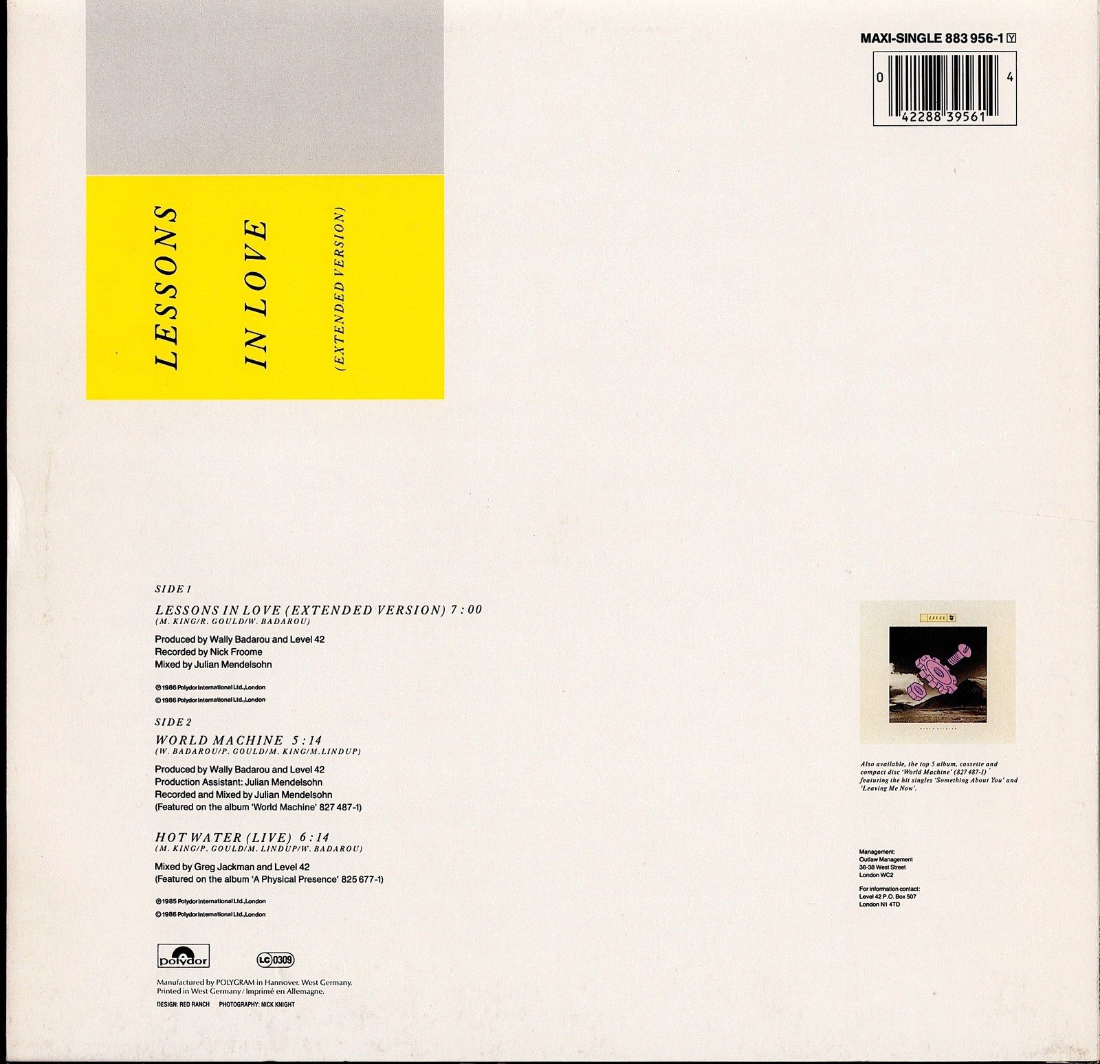 Level 42 ‎- Lessons In Love Extended Version Vinyl 12" Kopie