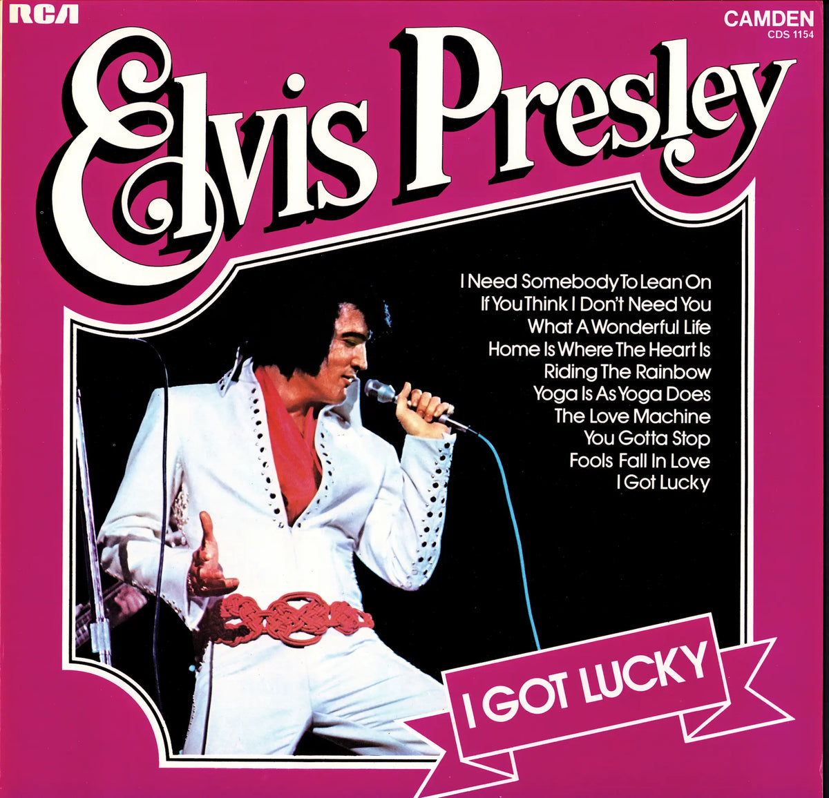 Elvis Presley – I Got Lucky Vinyl LP Frontcover mit Elvis im weißen Bühnenanzug