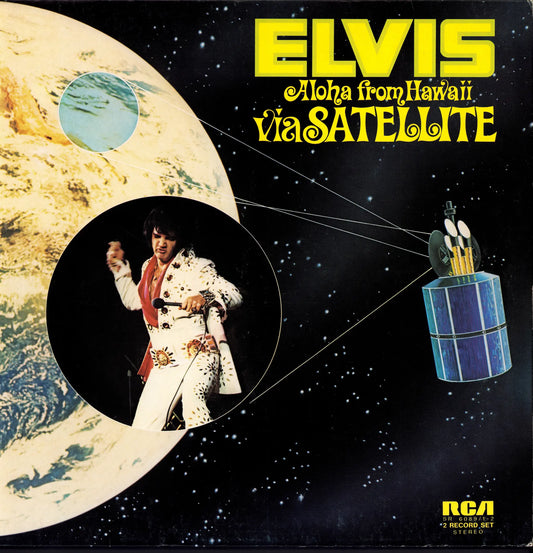 Elvis Presley – Aloha From Hawaii Via Satellite Vinyl 2LP Frontcover mit Elvis und Satellitenmotiv