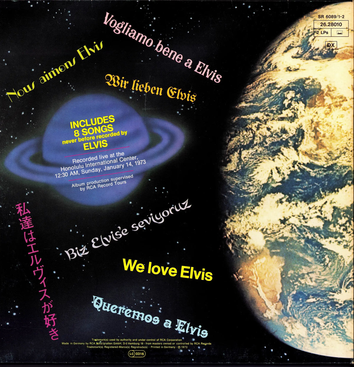 Elvis Presley – Aloha From Hawaii Via Satellite Vinyl 2LP Rückseite mit Konzertangaben