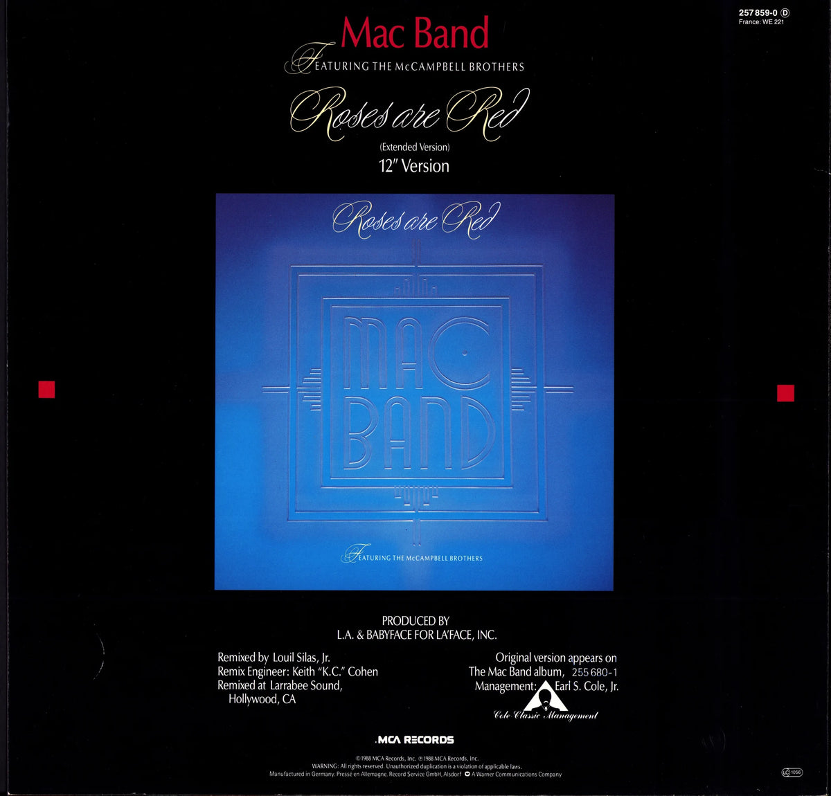 Mac Band Featuring The McCampbell Brothers - Roses Are Red Vinyl 12" Maxi-Single | DE | 1988 | NM-/VG+