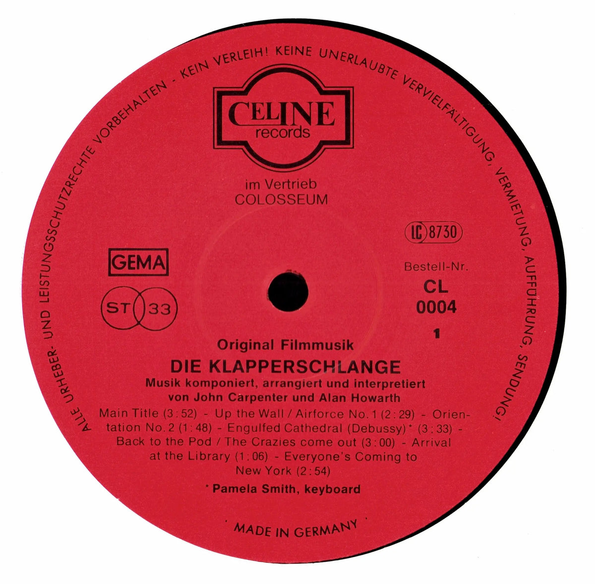 John Carpenter & Alan Howarth - Die Klapperschlange Original Filmmusik Vinyl LP | German Pressing | 1982
