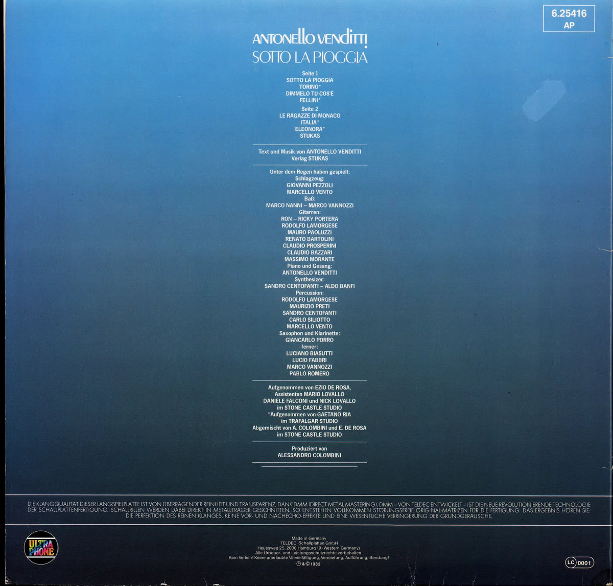 Antonello Venditti - Sotto La Pioggia (Vinyl LP | German Pressing | 1983) Gatefold
