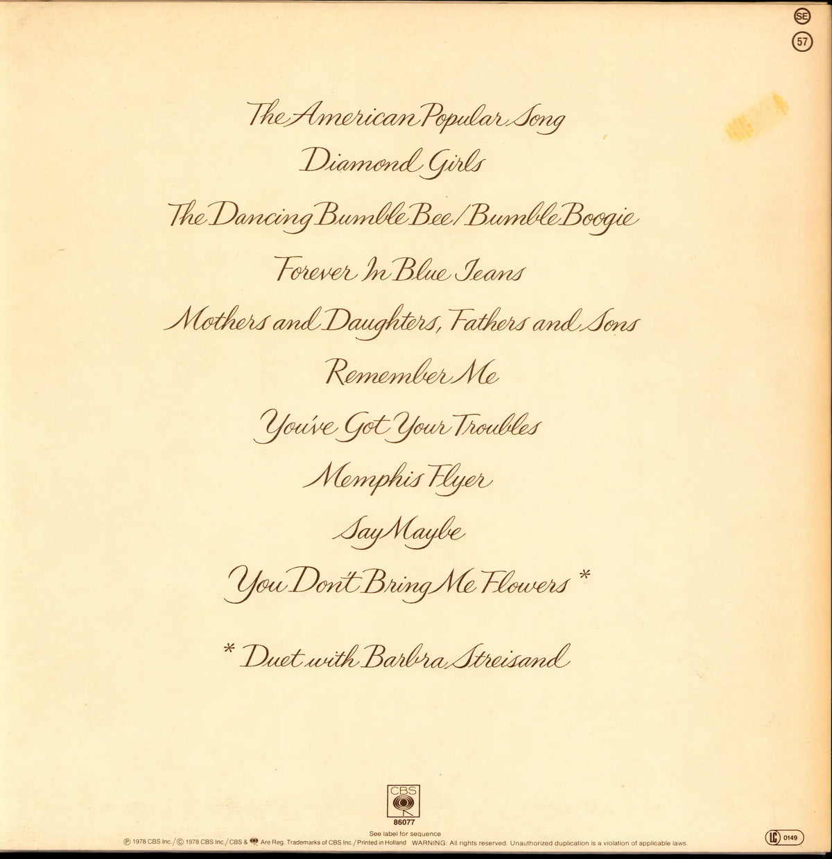 Neil Diamond - You Don't Bring Me Flowers (Vinyl LP | European Pressing | 1978)