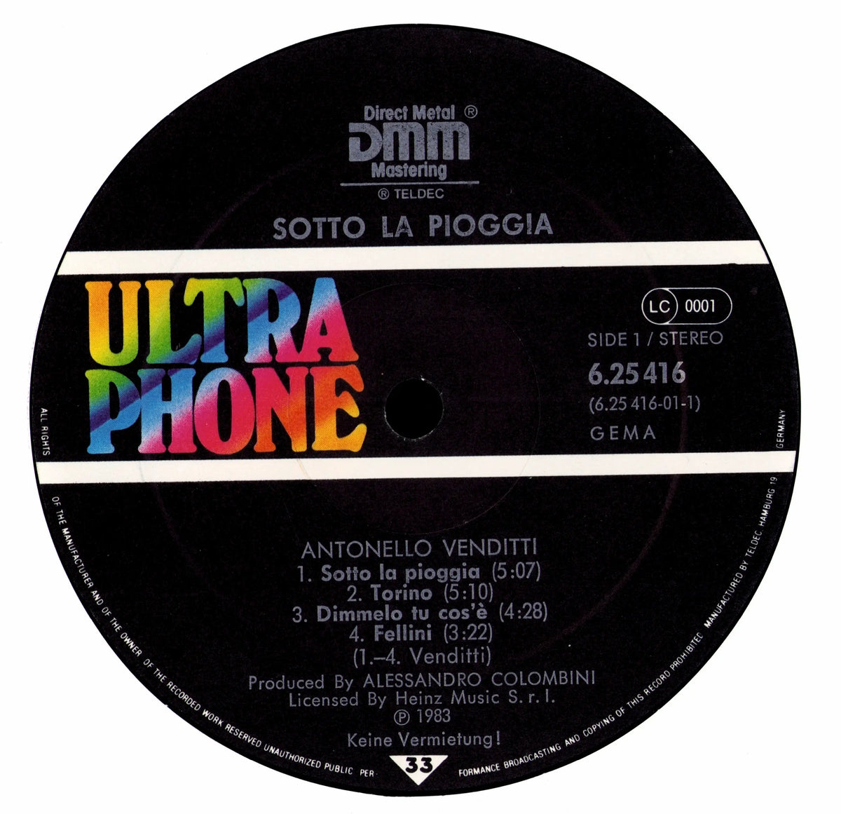 Antonello Venditti - Sotto La Pioggia (Vinyl LP | German Pressing | 1983) Gatefold
