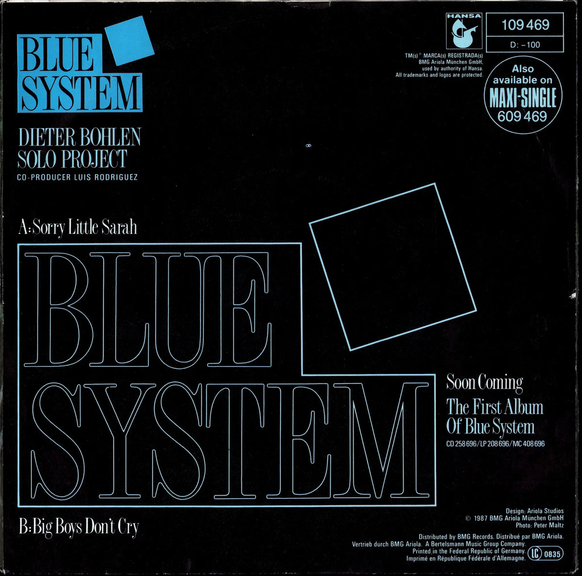 Blue System - Sorry Little Sarah (7" Vinyl Single | 1987)