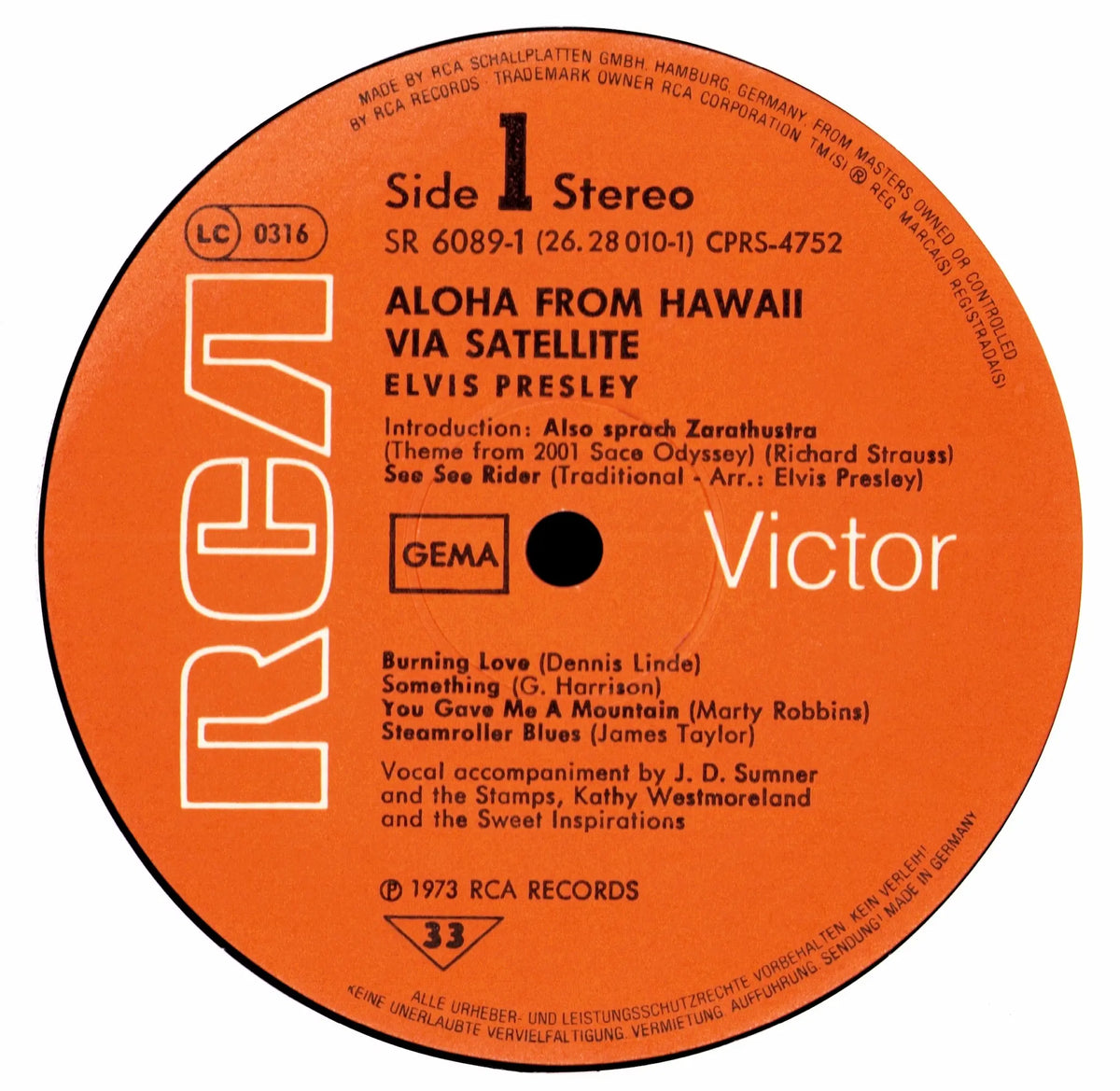 Elvis Presley – Aloha From Hawaii Via Satellite RCA Victor Label Seite 1