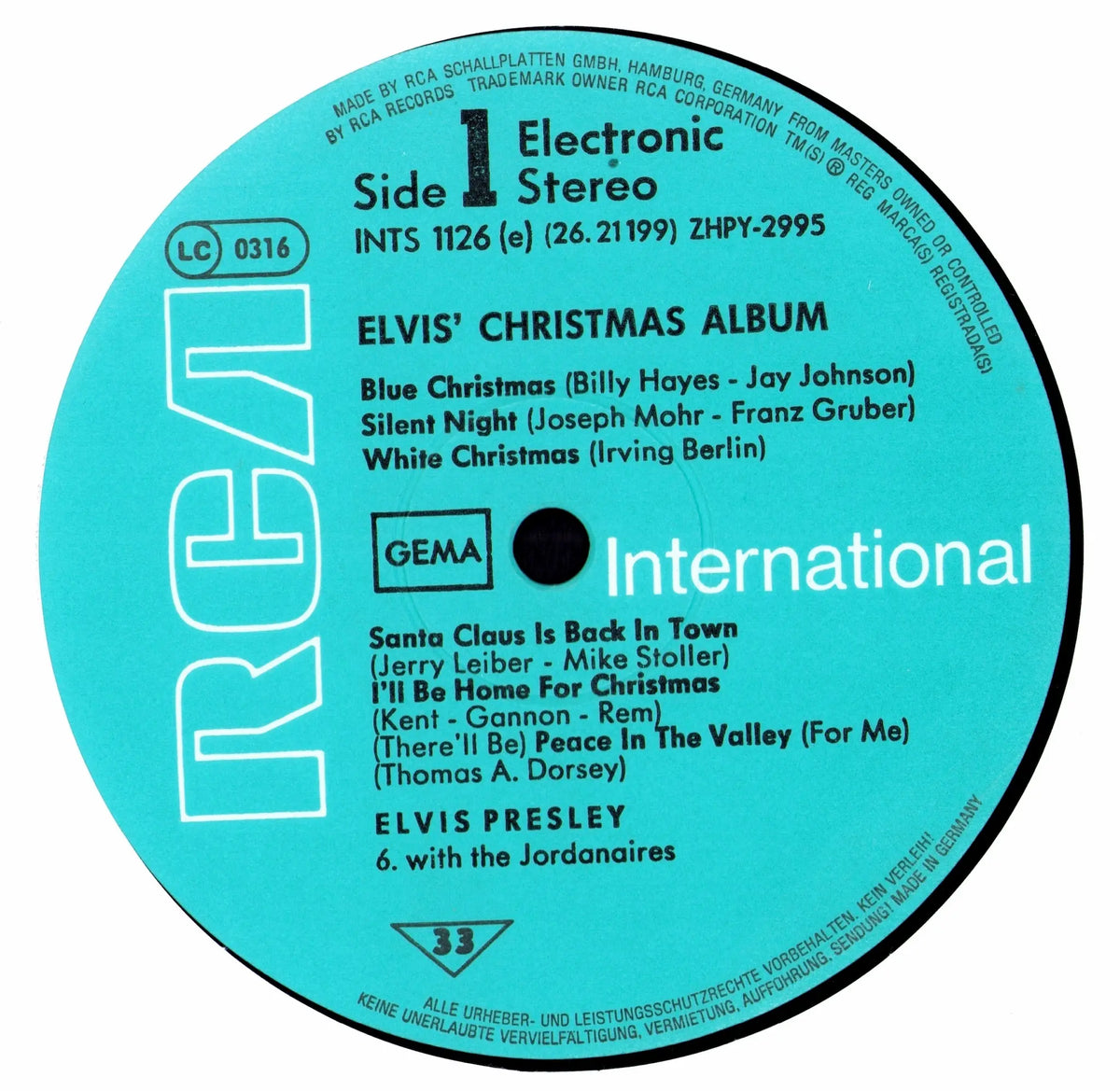Elvis Presley – Elvis' Christmas Album RCA International Label Seite 1, INTS 1126 (e), Electronic Stereo