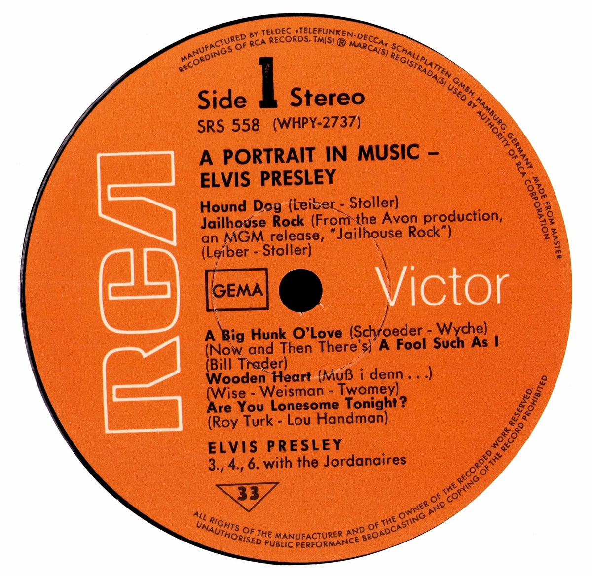 Elvis Presley – A Portrait In Music RCA Victor Label Seite 1, SRS 558, Stereo