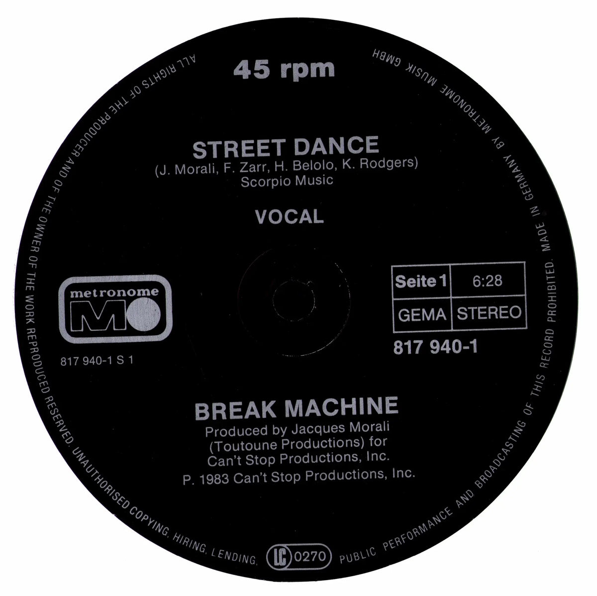 Break Machine – Street Dance (Vinyl 12″ | DE | 1983)