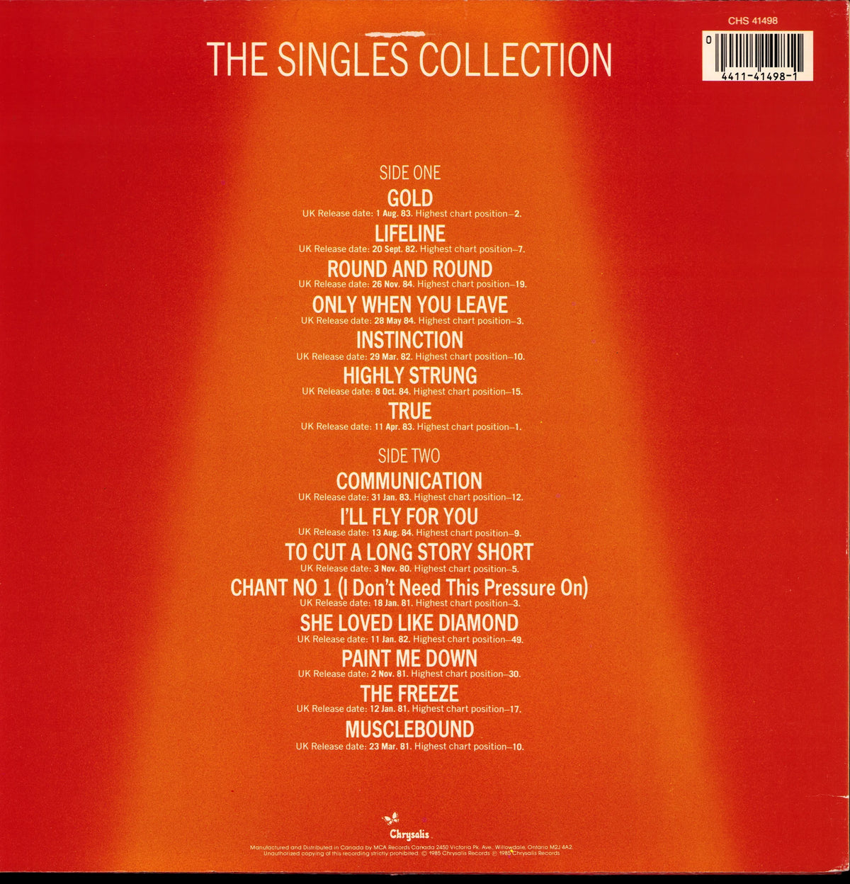 Spandau Ballet – The Singles Collection (Vinyl LP | Canada | 1985)