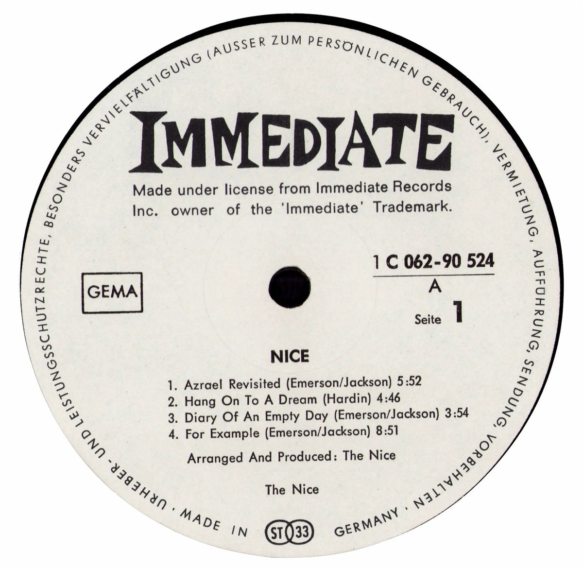 The Nice – Nice Immediate Label Seite 1, deutsche Stereo-LP 1C 062-90 524