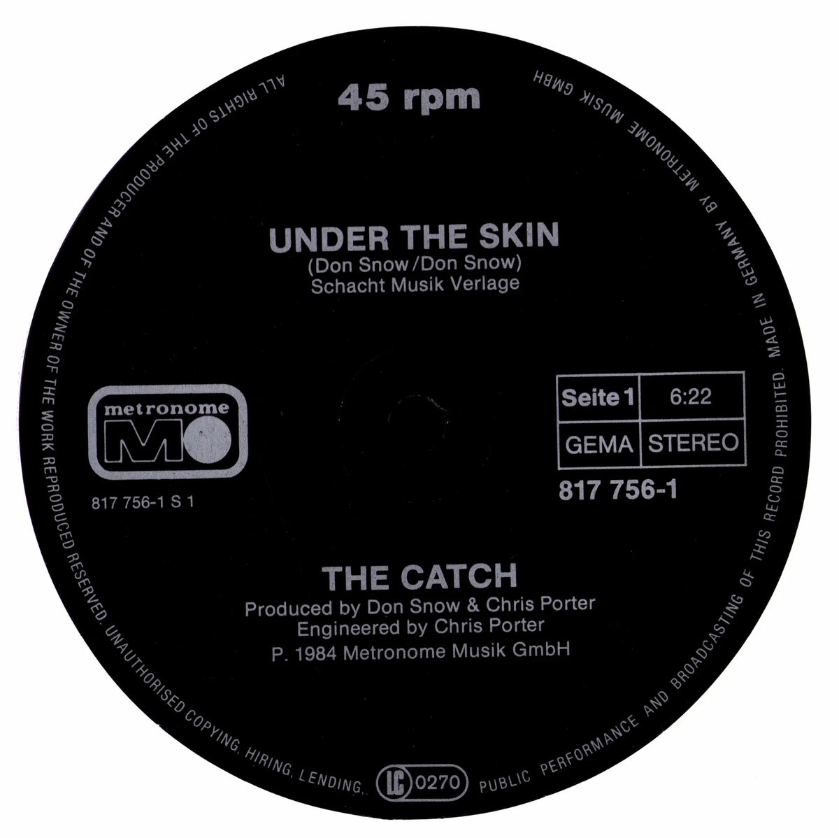 The Catch – Under The Skin (Vinyl 12″ | DE | 1984)