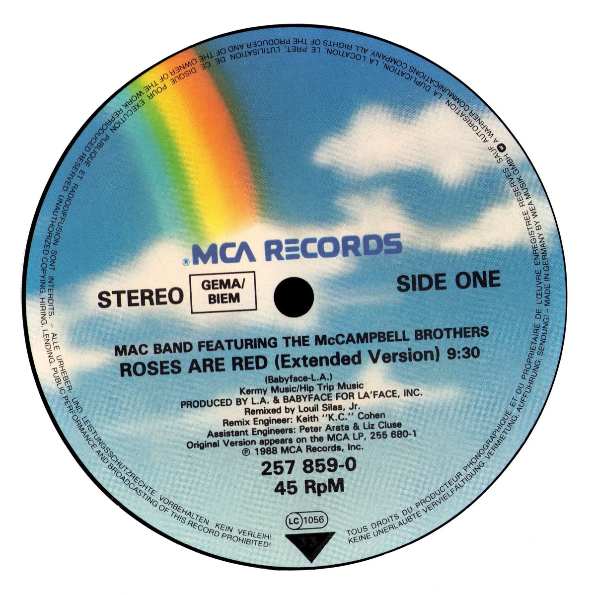 Mac Band Featuring The McCampbell Brothers - Roses Are Red Vinyl 12" Maxi-Single | DE | 1988 | NM-/VG+