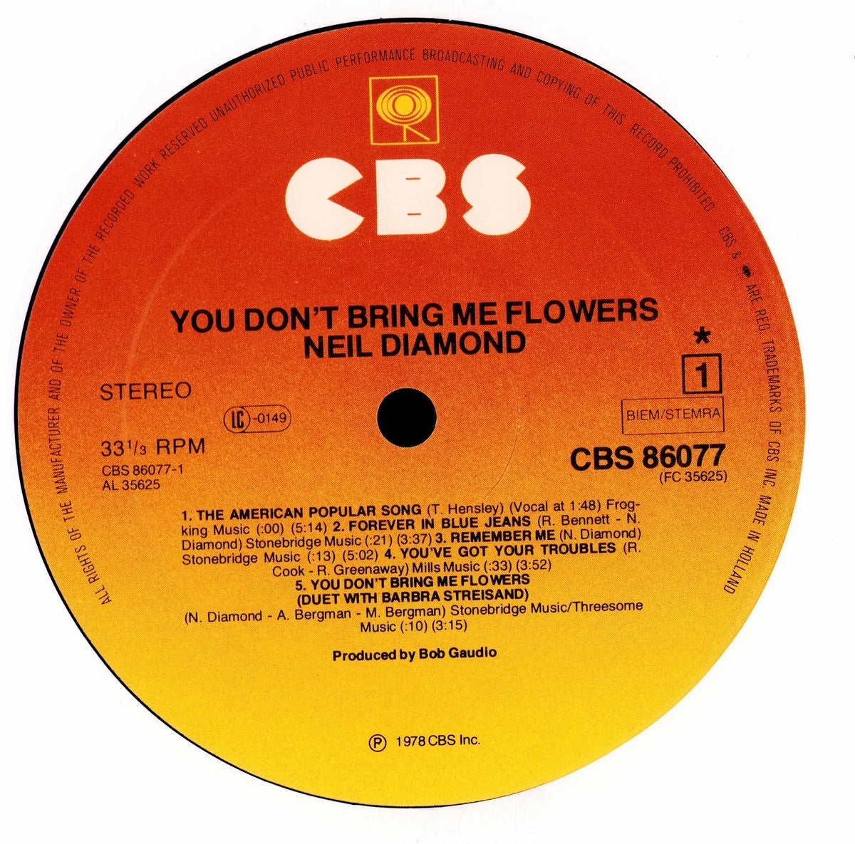 Neil Diamond - You Don't Bring Me Flowers (Vinyl LP | European Pressing | 1978)