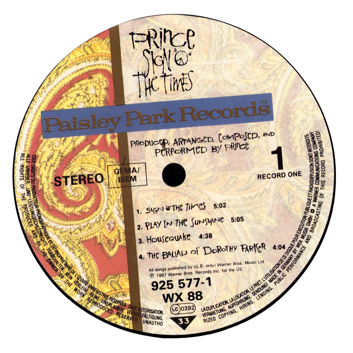 Prince – Sign "O" The Times Vinyl 2LP | EU Teldec | 1987