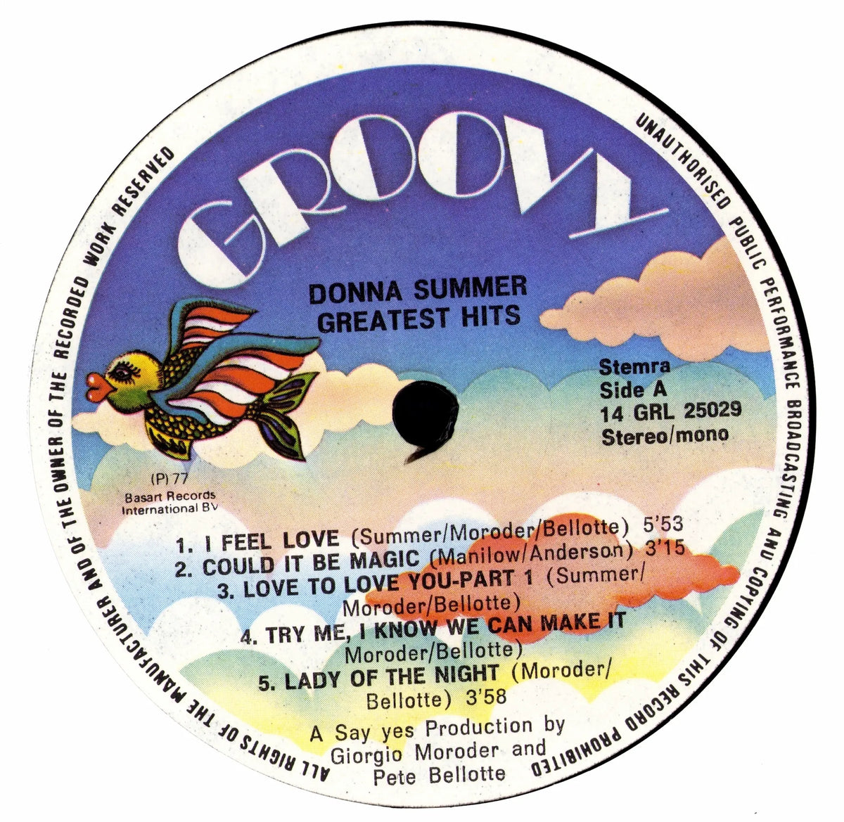 Donna Summer – Greatest Hits Vinyl LP Groovy-Label Seite A, 14 GRL 25029
