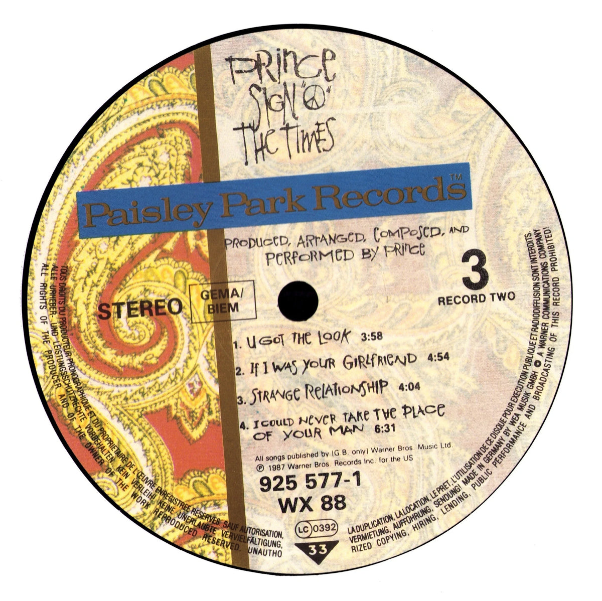 Prince – Sign "O" The Times Vinyl 2LP | EU Teldec | 1987