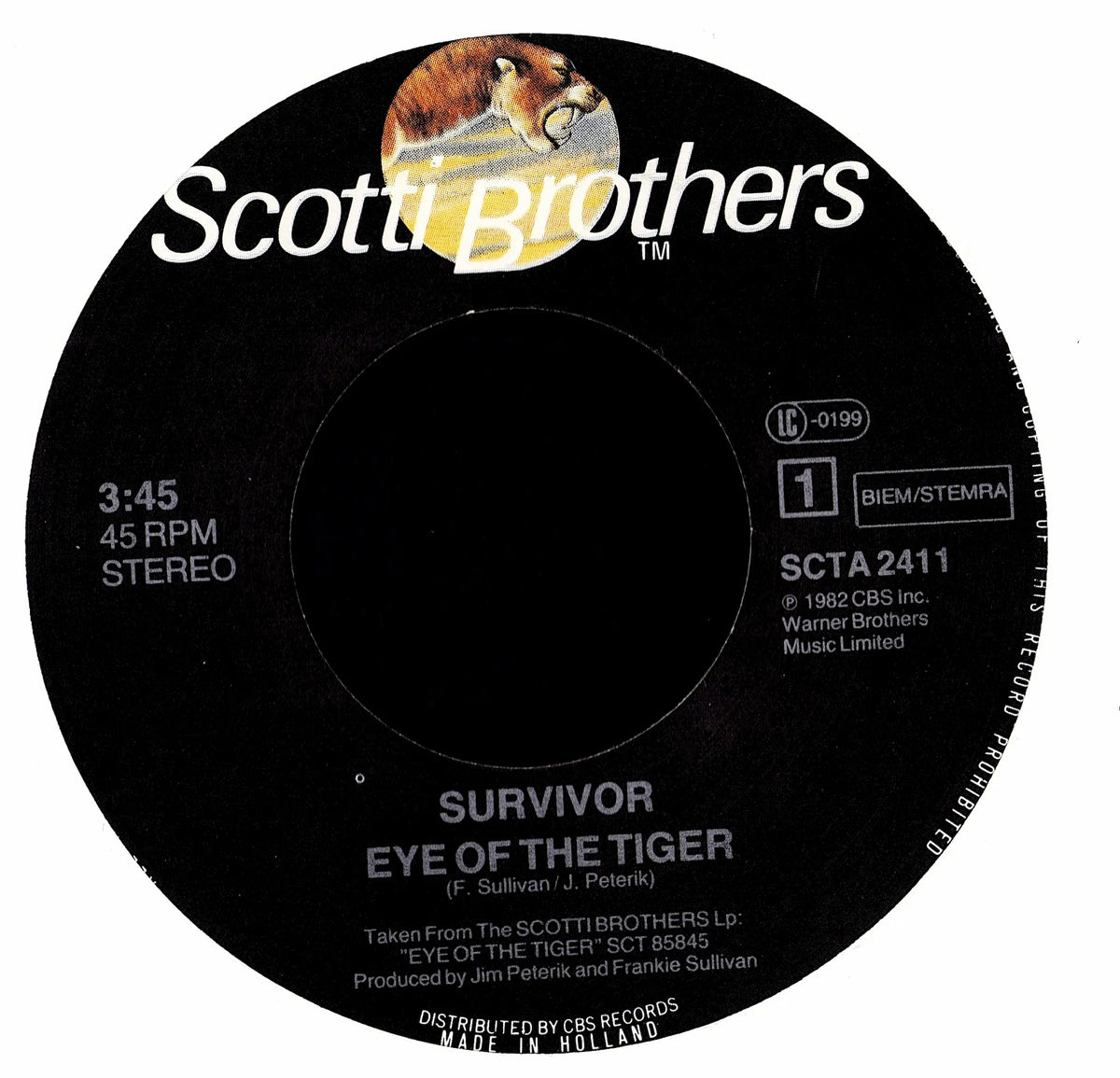 Survivor - Eye Of The Tiger 7" Vinyl Single | 1982