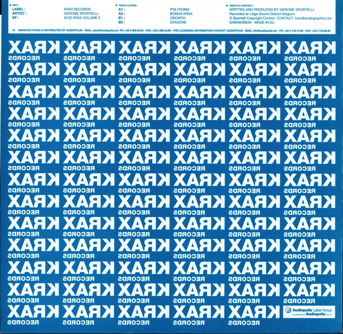 Gerome Sportelli – Acid Krax Vol. II (Vinyl 12″ | BE | 2004) – back cover