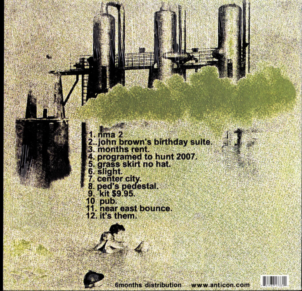 Jel – Greenball Vinyl LP Rückseite mit Tracklist, Industriecollage und 6months-Schriftzug