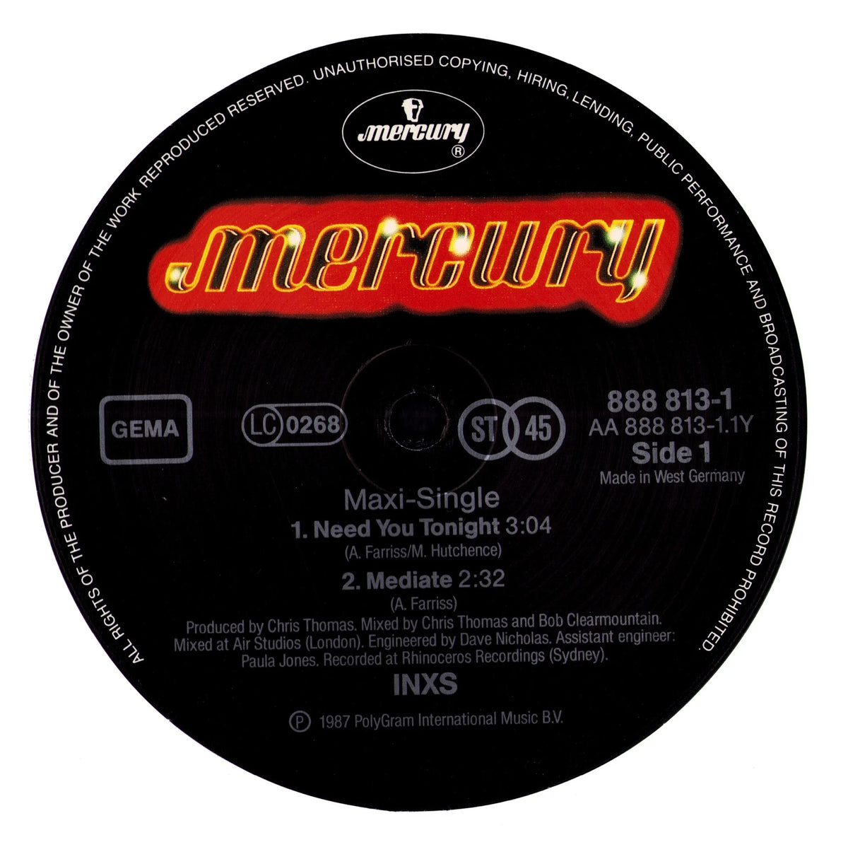 INXS - Need You Tonight / Mediate (Vinyl 12" Maxi-Single | DE | 1987)