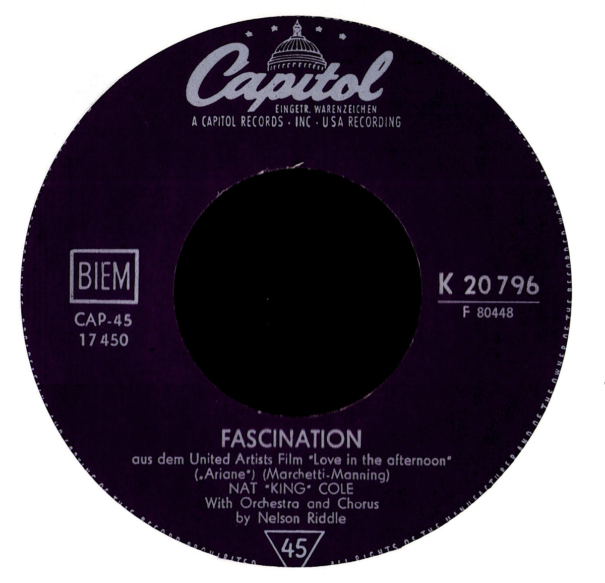 Nat King Cole - Fascination / Stardust 7" Vinyl Single