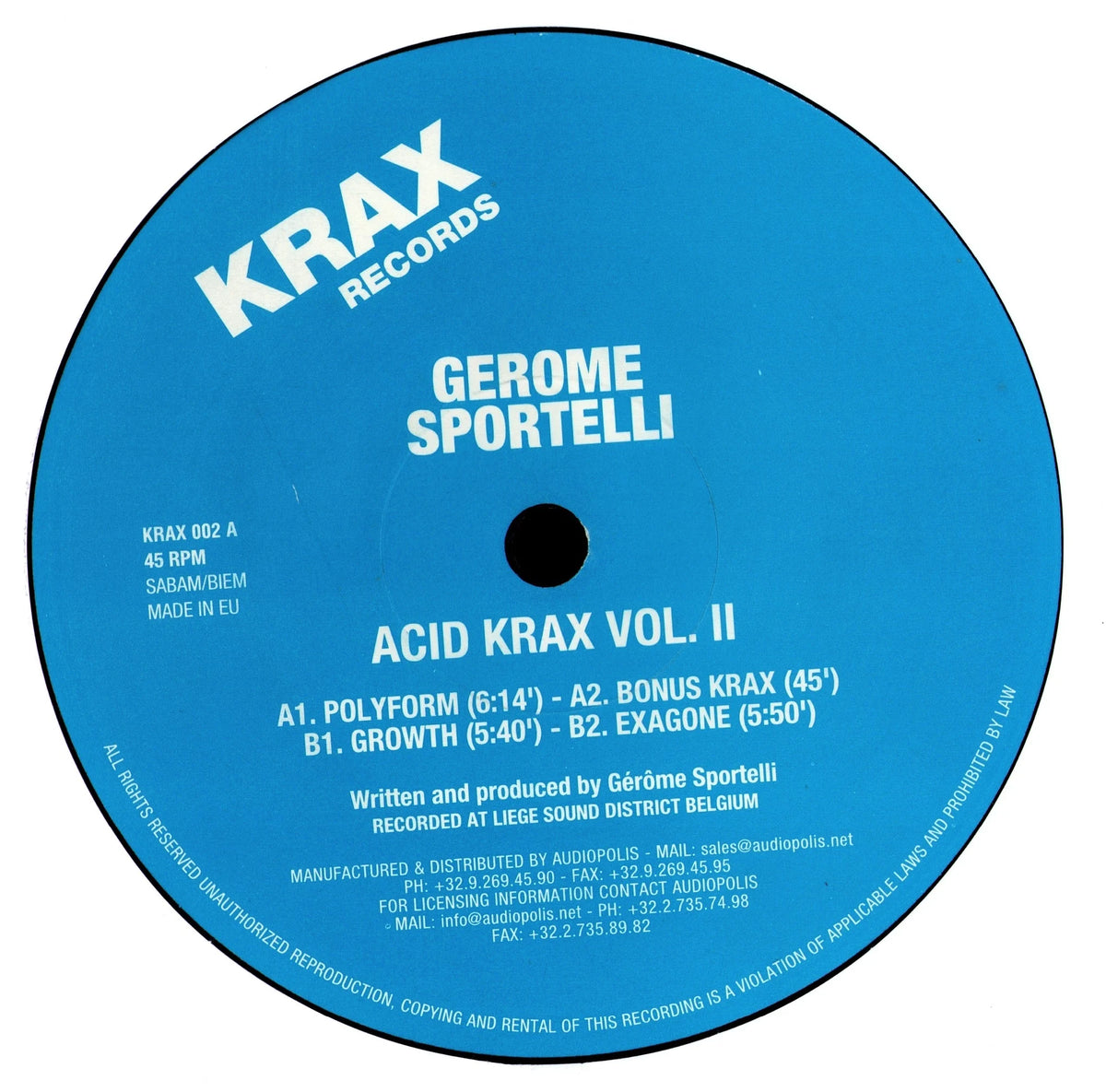 Gerome Sportelli – Acid Krax Vol. II (Vinyl 12″ | BE | 2004) – label side A