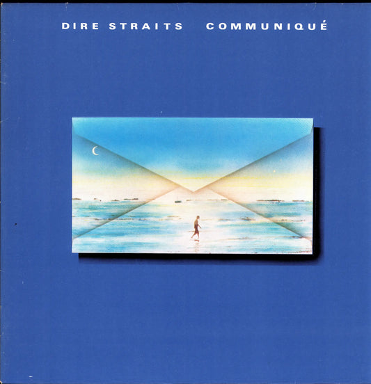 Dire Straits – Communiqué Vinyl LP Frontcover mit blauem Hintergrund und Briefmotiv