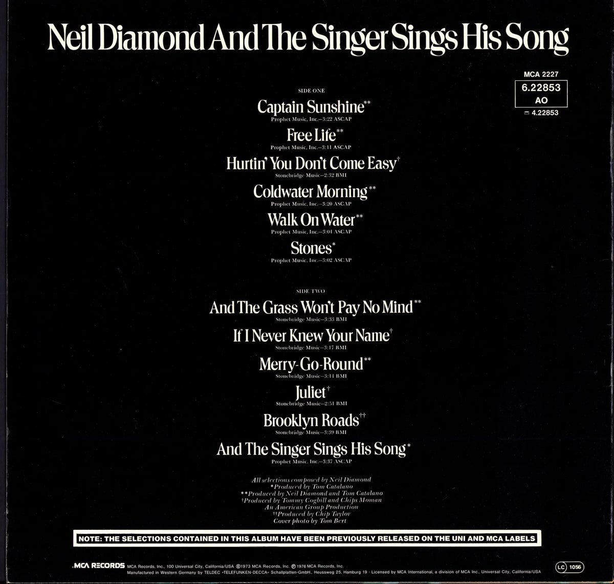Neil Diamond - And The Singer Sings His Song (Vinyl LP | German Pressing | 1976)