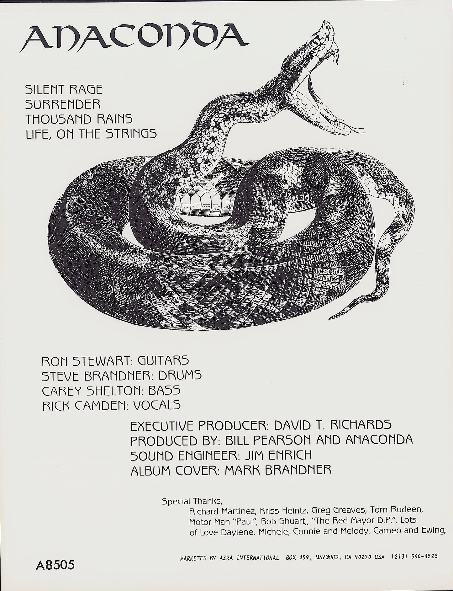 Anaconda - Silent Rage Picture Disc Vinyl 12"