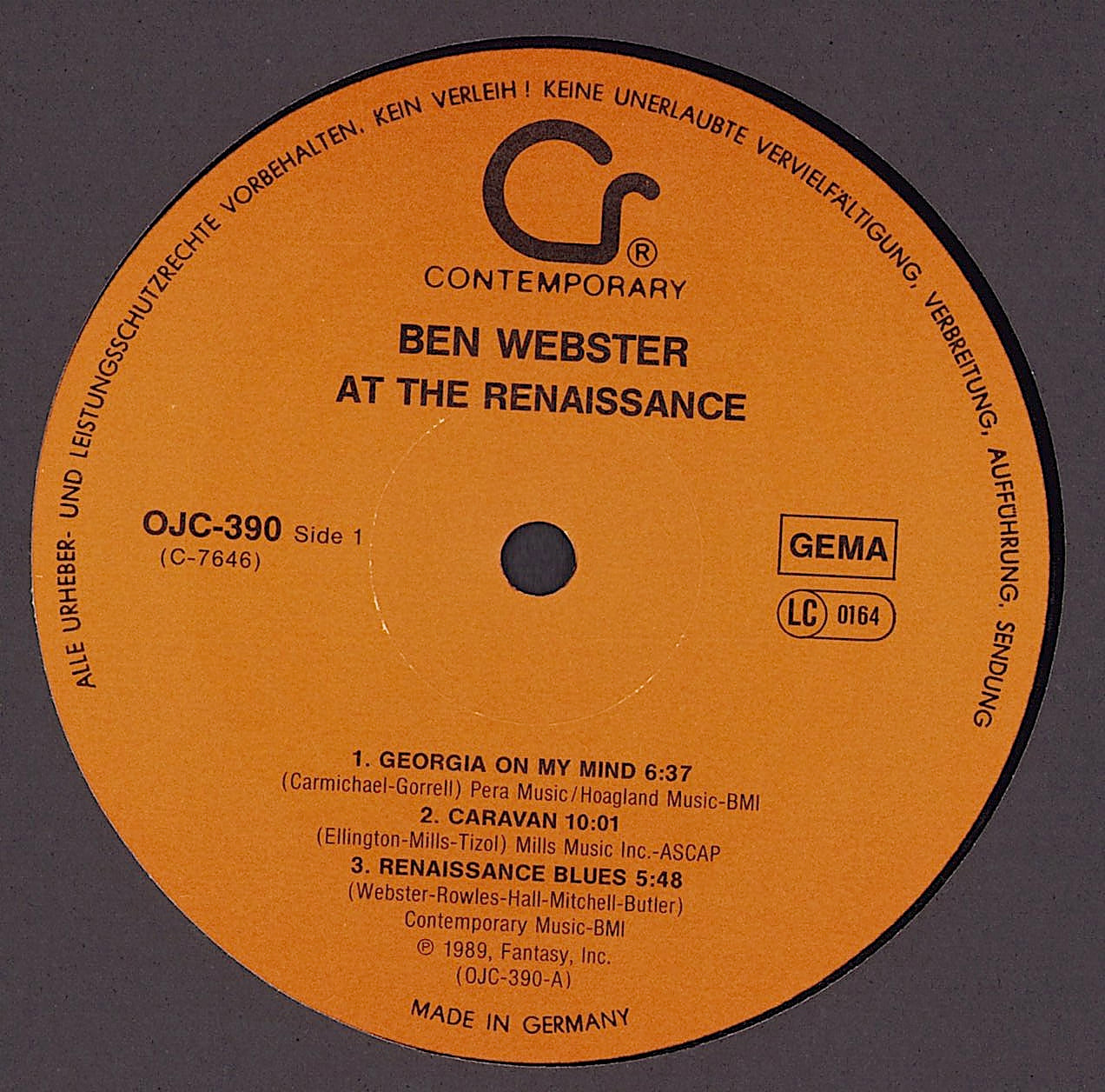 Ben Webster ‎- At The Renaissance Vinyl LP