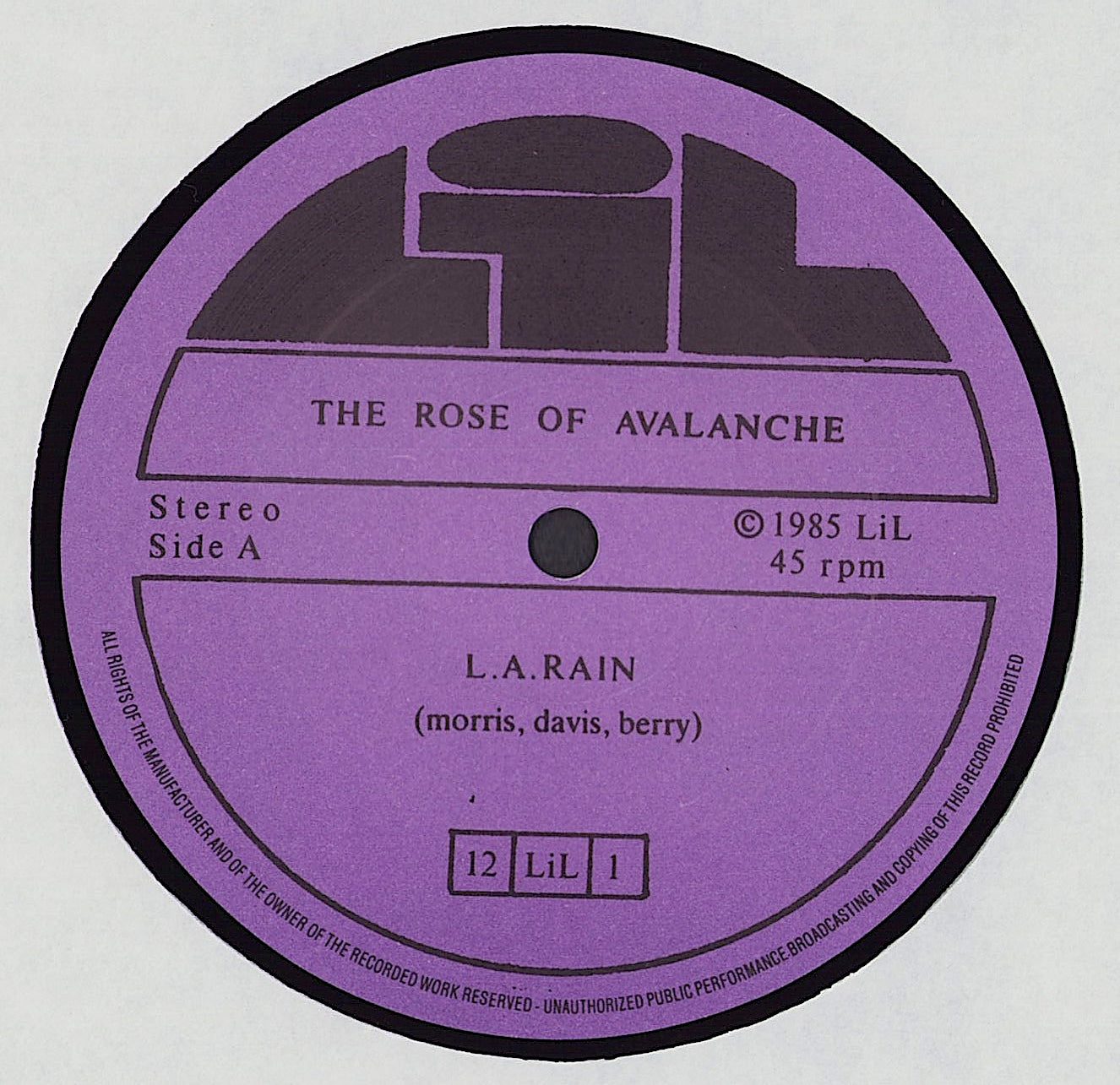 The Rose Of Avalanche ‎- L.A. Rain VInyl 12"