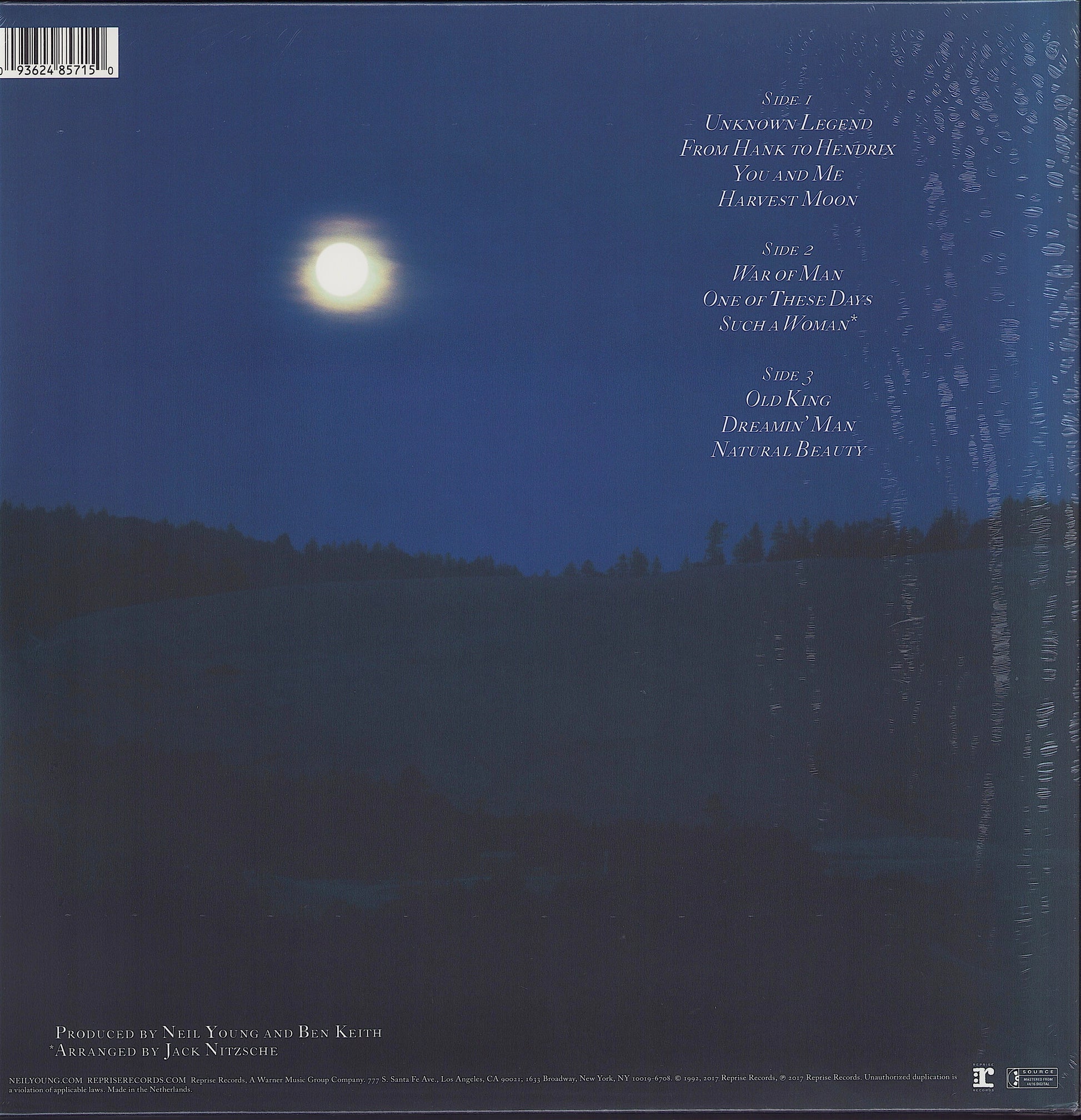 Neil Young ‎- Harvest Moon Clear Vinyl 2LP Limited Edition