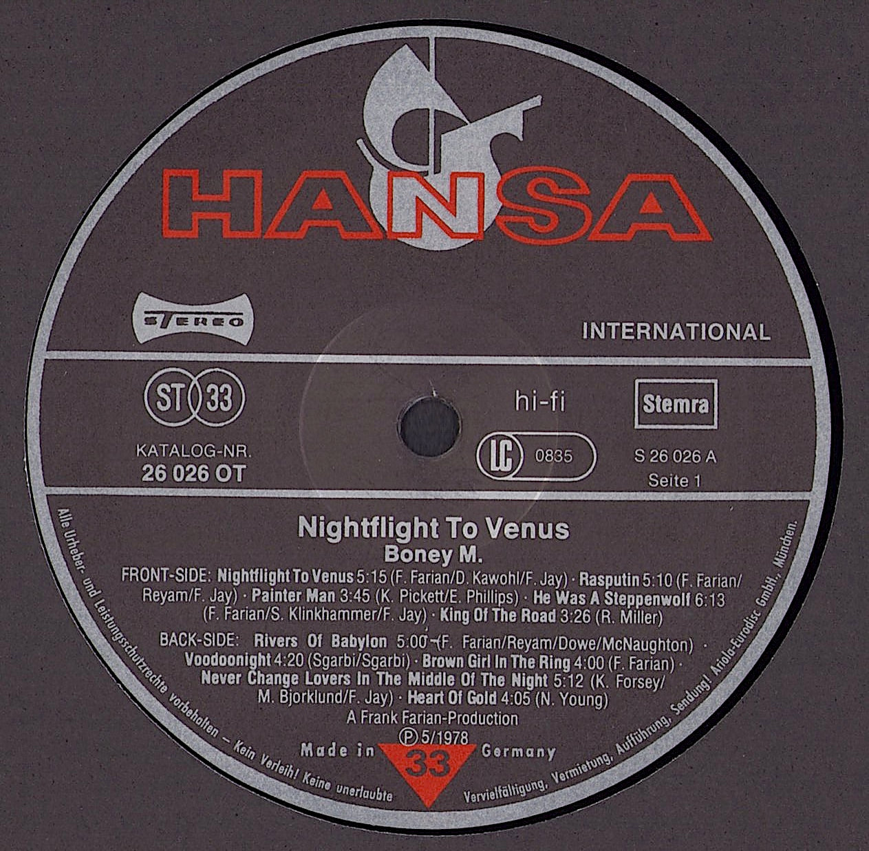Boney M. ‎- Nightflight To Venus Vinyl LP