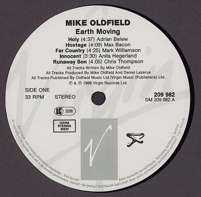 Mike Oldfield ‎- Earth Moving Vinyl LP