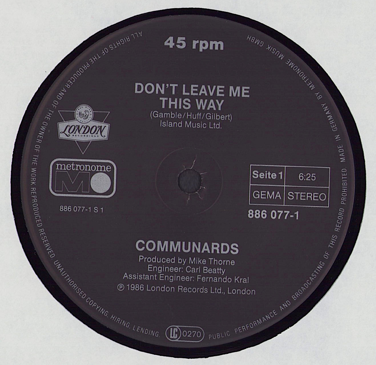 Communards With Sarah Jane Morris ‎- Don't Leave Me This Way Vinyl 12"