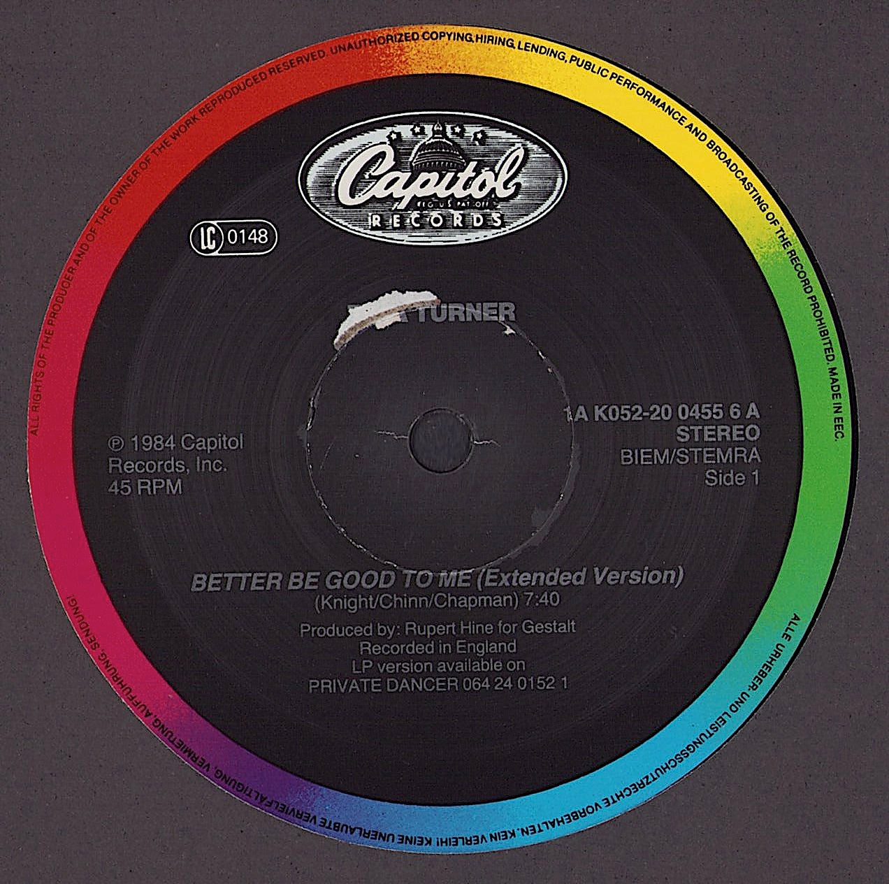 Tina Turner - Better Be Good To Me Extended Version Vinyl 12"