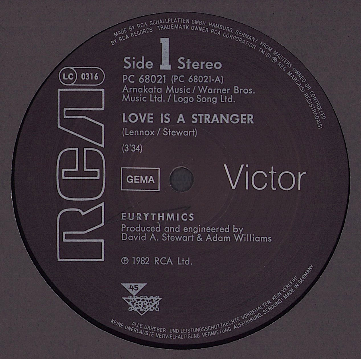 Eurythmics ‎- Love Is A Stranger Vinyl 12"