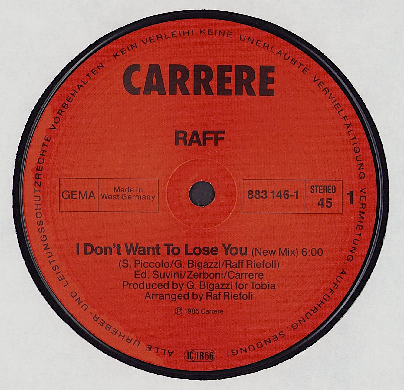 Raff - I Don't Want To Lose You New Version Vinyl 12"