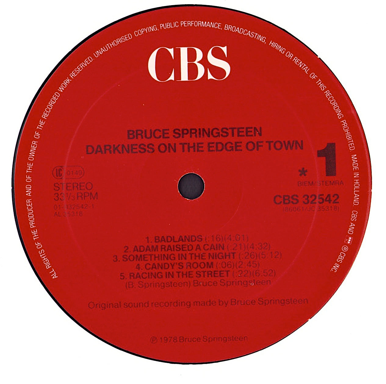 Bruce Springsteen ‎- Darkness On The Edge Of Town