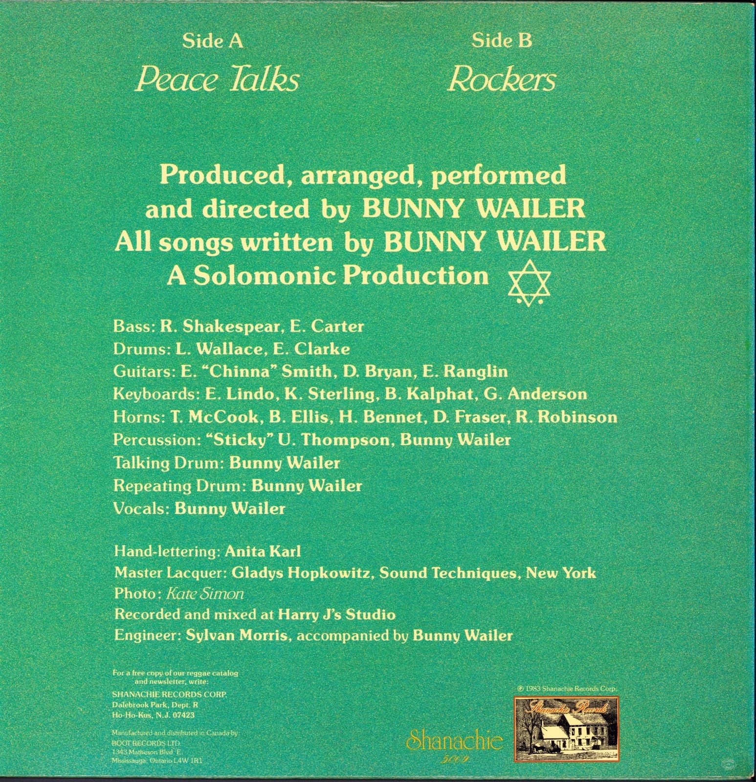 Bunny Wailer – Peace Talks / Rockers Vinyl 12" Maxi-Single
