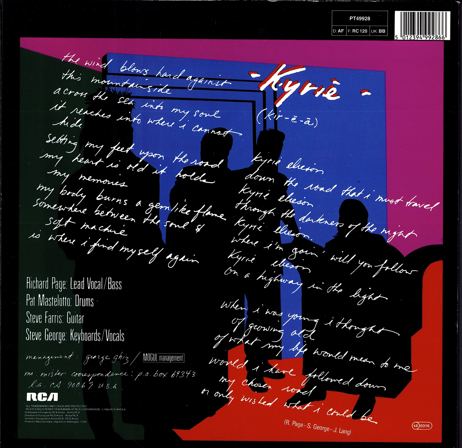 Mr. Mister – Kyrie Vinyl 12" Maxi-Single | EU Original | 1986