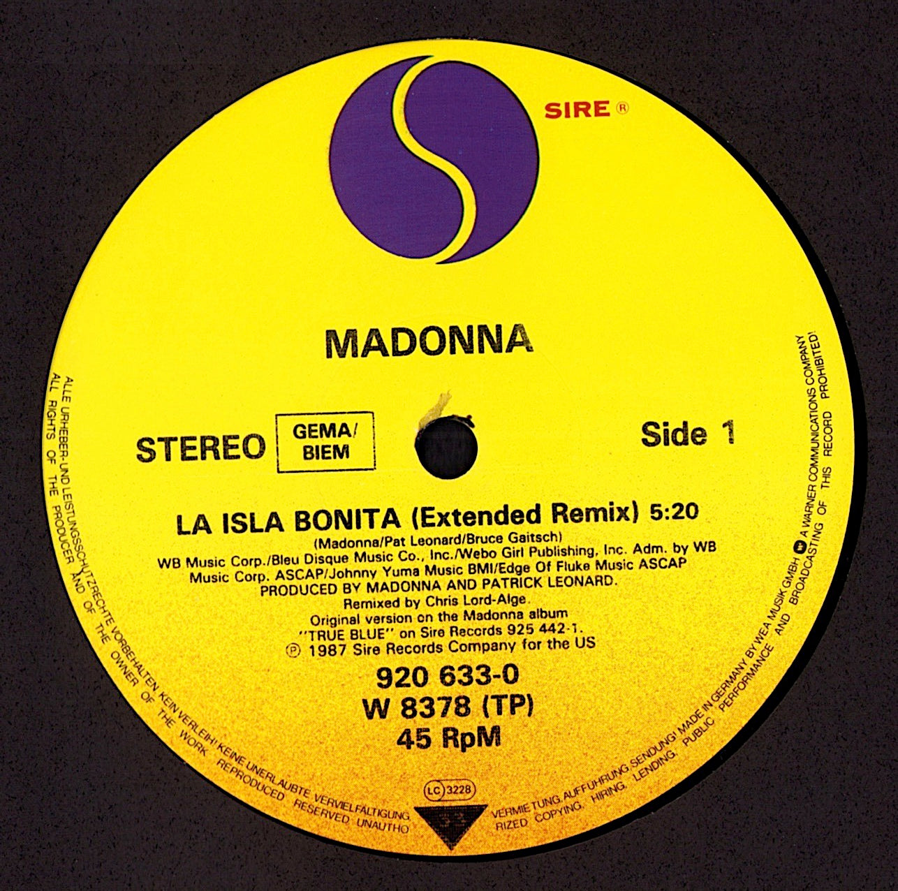 Madonna – La Isla Bonita Vinyl 12" Maxi-Single | EU Original | 1987