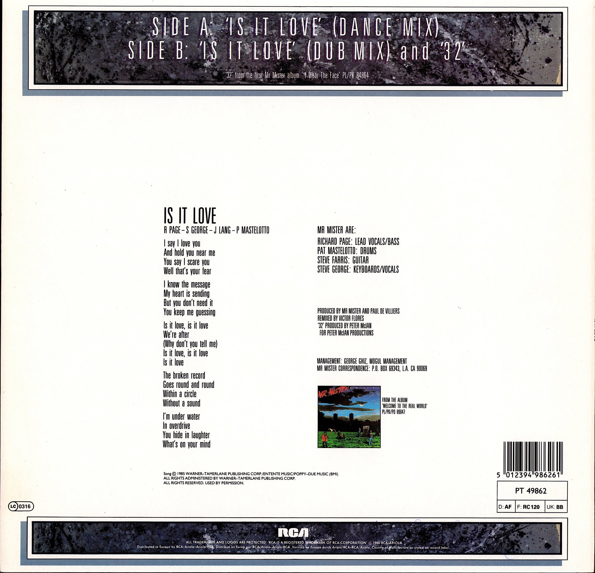 Mr. Mister – Is It Love Vinyl 12" Maxi-Single | EU Original | 1986