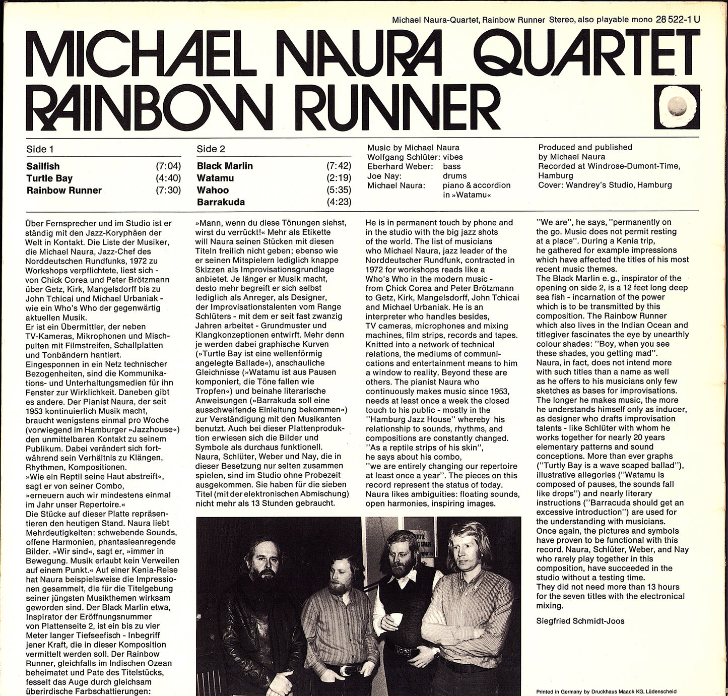 Michael Naura Quartet ‎- Rainbow Runner