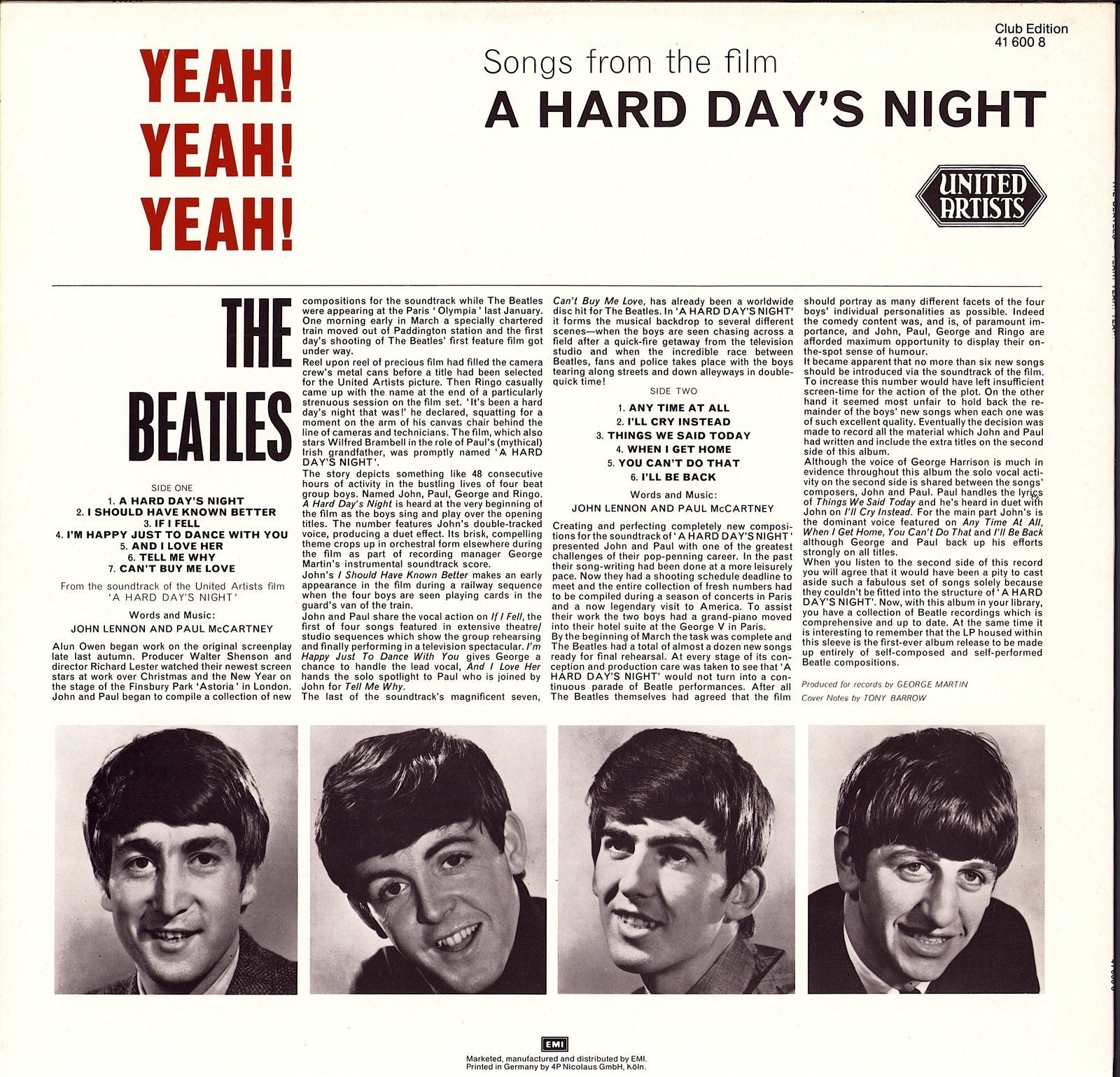 The Beatles ‎- Yeah! Yeah! Yeah! A Hard Day's Night Originals From The United Artists' Picture Club Edition