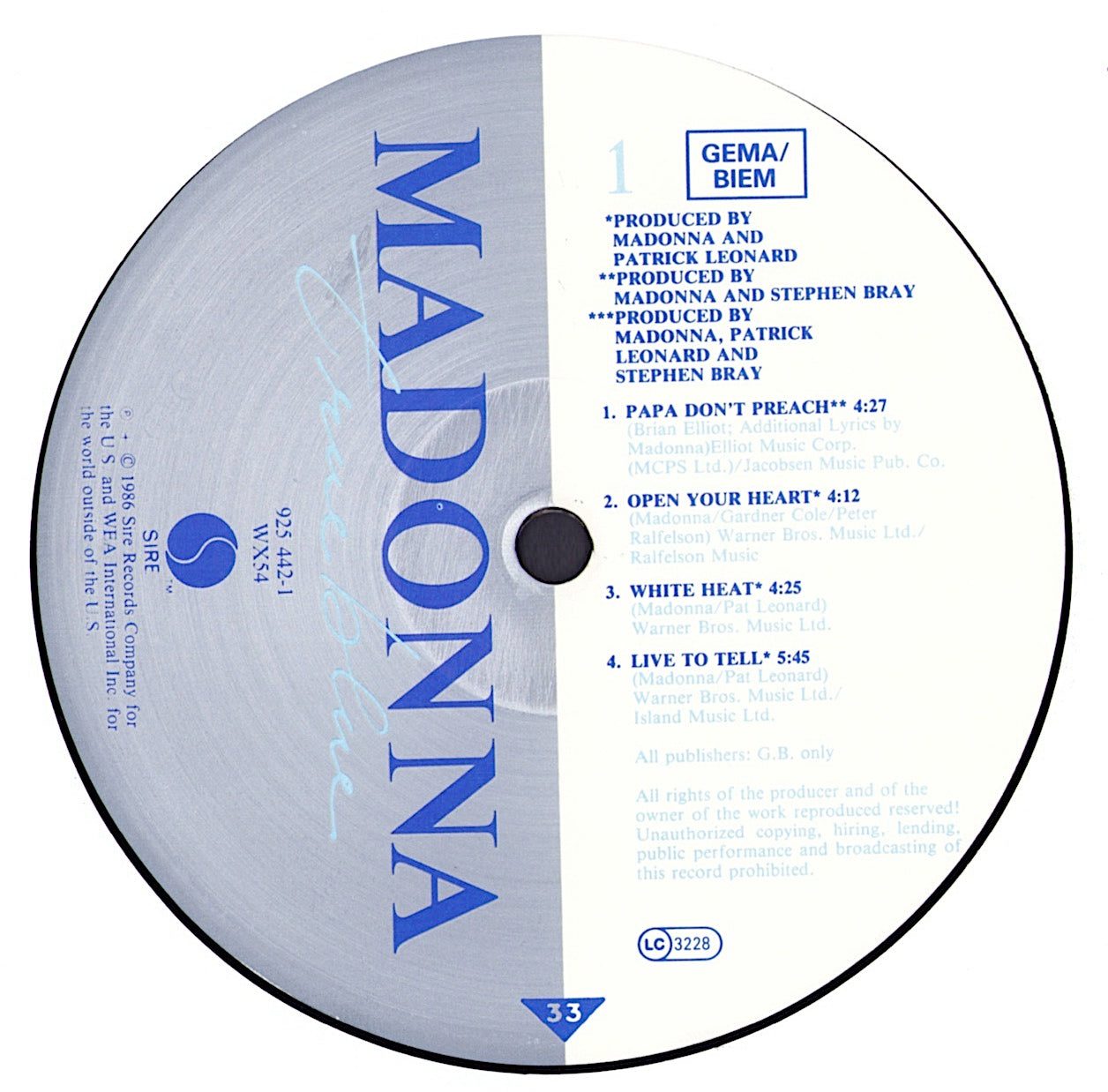 Madonna - True Blue Vinyl LP