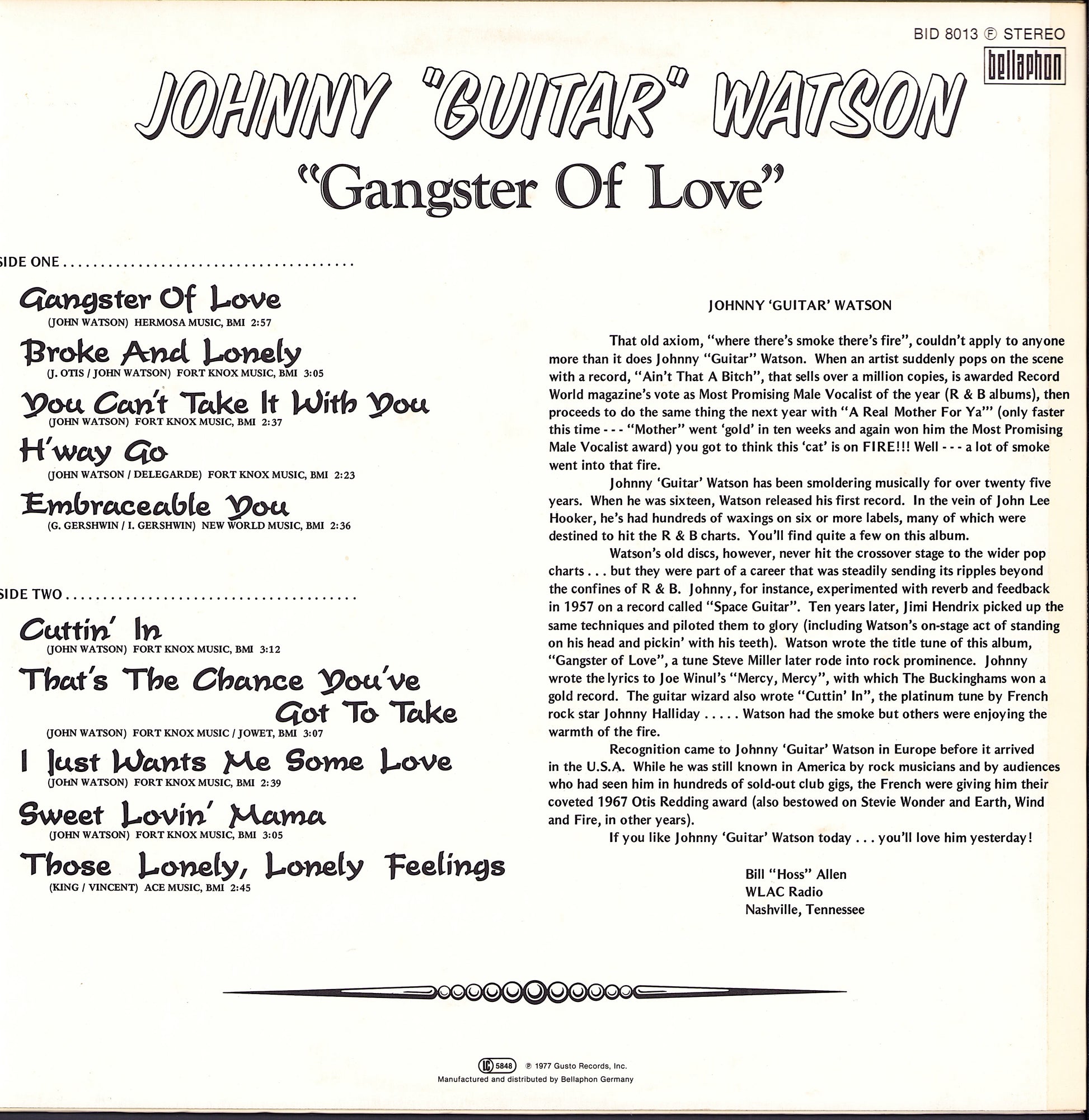 Johnny Guitar Watson – Gangster Of Love Vinyl LP