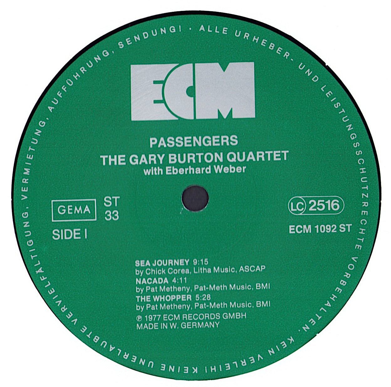 The Gary Burton Quartet With Eberhard Weber – Passengers Vinyl LP